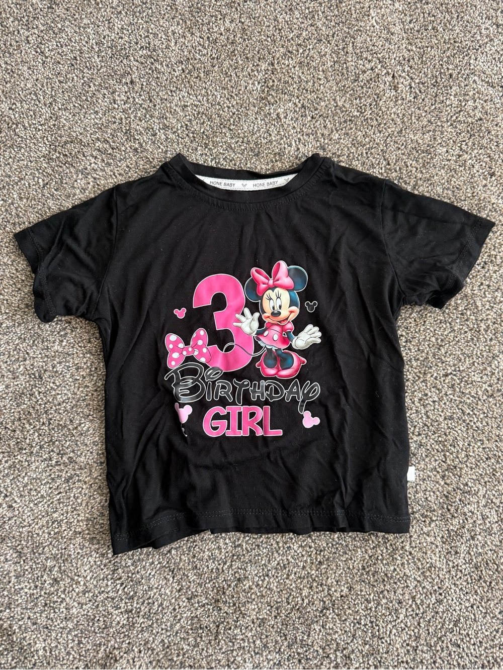 Toddler 3T Black Minnie Mouse 3rd Birthday Girl Tee